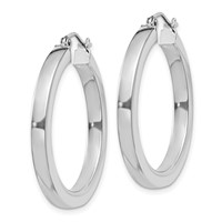 Sterling Silver Rhodium-plated 3x 30mm Square Tube Hoop Earrings view 2