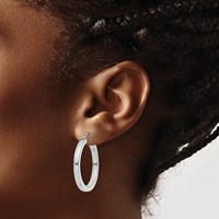 Sterling Silver Rhodium-plated 3x 30mm Square Tube Hoop Earrings view 3
