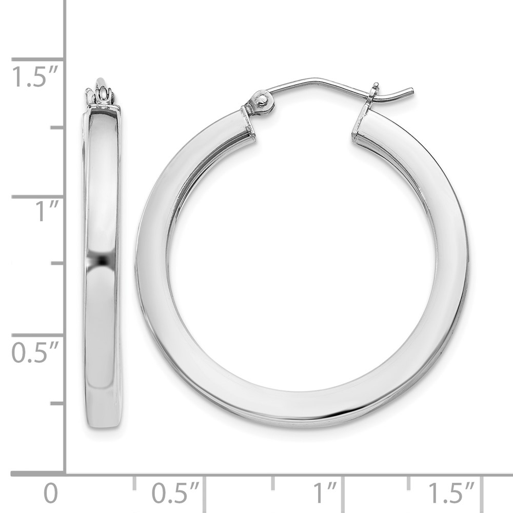 Sterling Silver Rhodium-plated 3x30mm Square Tube Hoop Earrings (QE825)