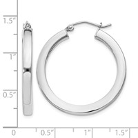 Sterling Silver Rhodium-plated 3x 30mm Square Tube Hoop Earrings view 4