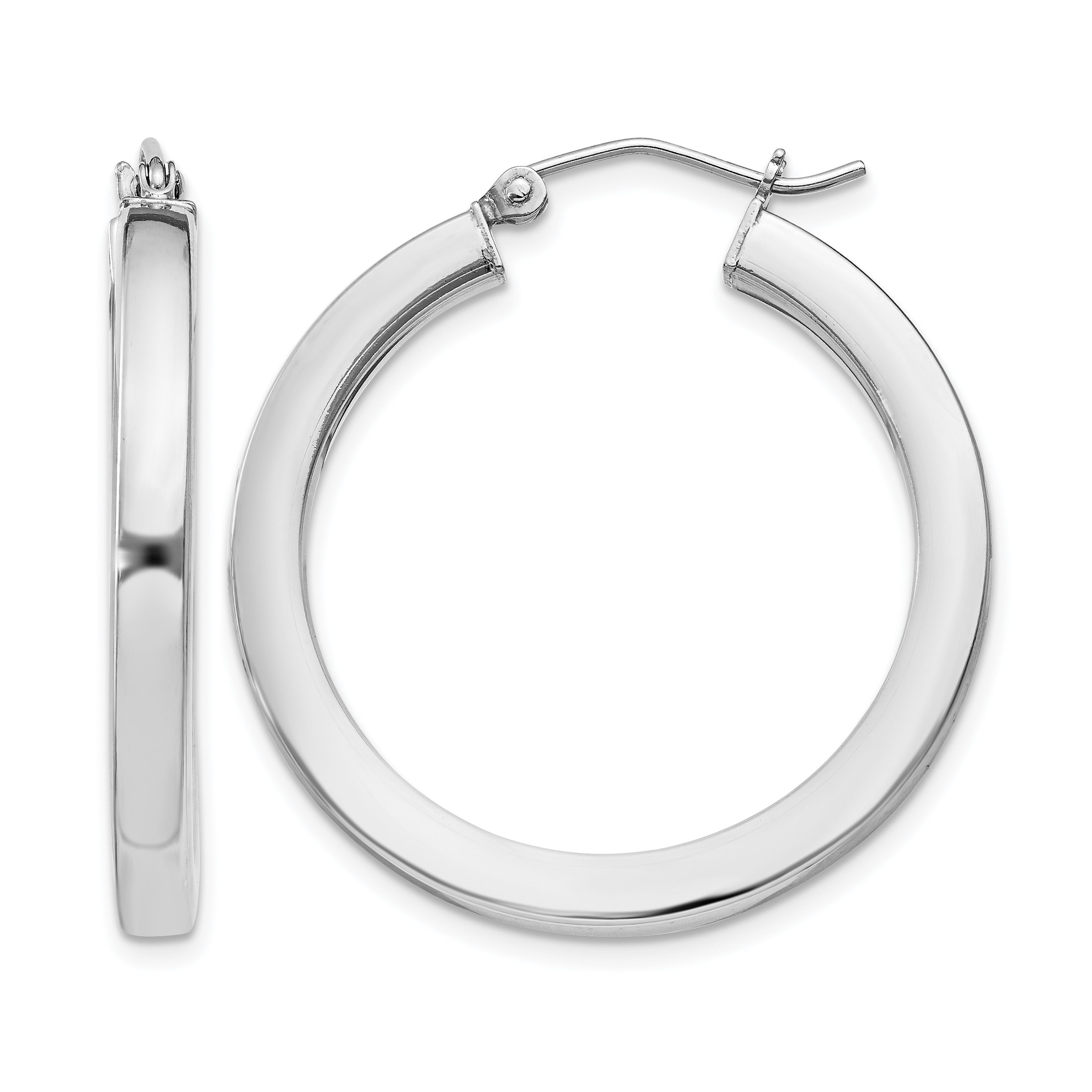 Sterling Silver Rhodium-plated 3x30mm Square Tube Hoop Earrings (QE825)