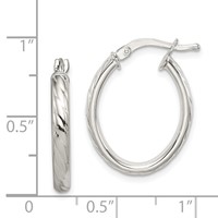 Sterling Silver Rhod-plated Textured 3mm Hollow Oval Hoop Earrings view 4