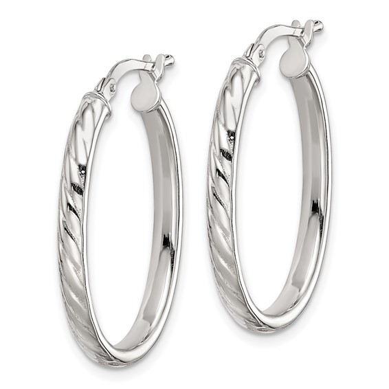 Sterling Silver Grooved Oval Hoop Earrings