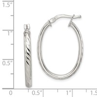 Sterling Silver Rhod-plated Textured 3mm Hollow Oval Hoop Earrings view 4