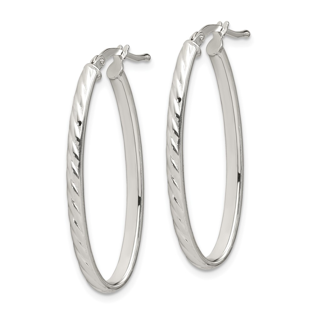 Sterling Silver Rhod-plated Textured 3mm Hollow Oval Hoop Earrings (QE8259)