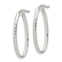 Sterling Silver Rhod-plated Textured 3mm Hollow Oval Hoop Earrings view 2