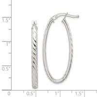 Sterling Silver Rhod-plated Textured 3mm Hollow Oval Hoop Earrings view 4