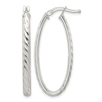 Sterling Silver Rhod-plated Textured 3mm Hollow Oval Hoop Earrings view 1