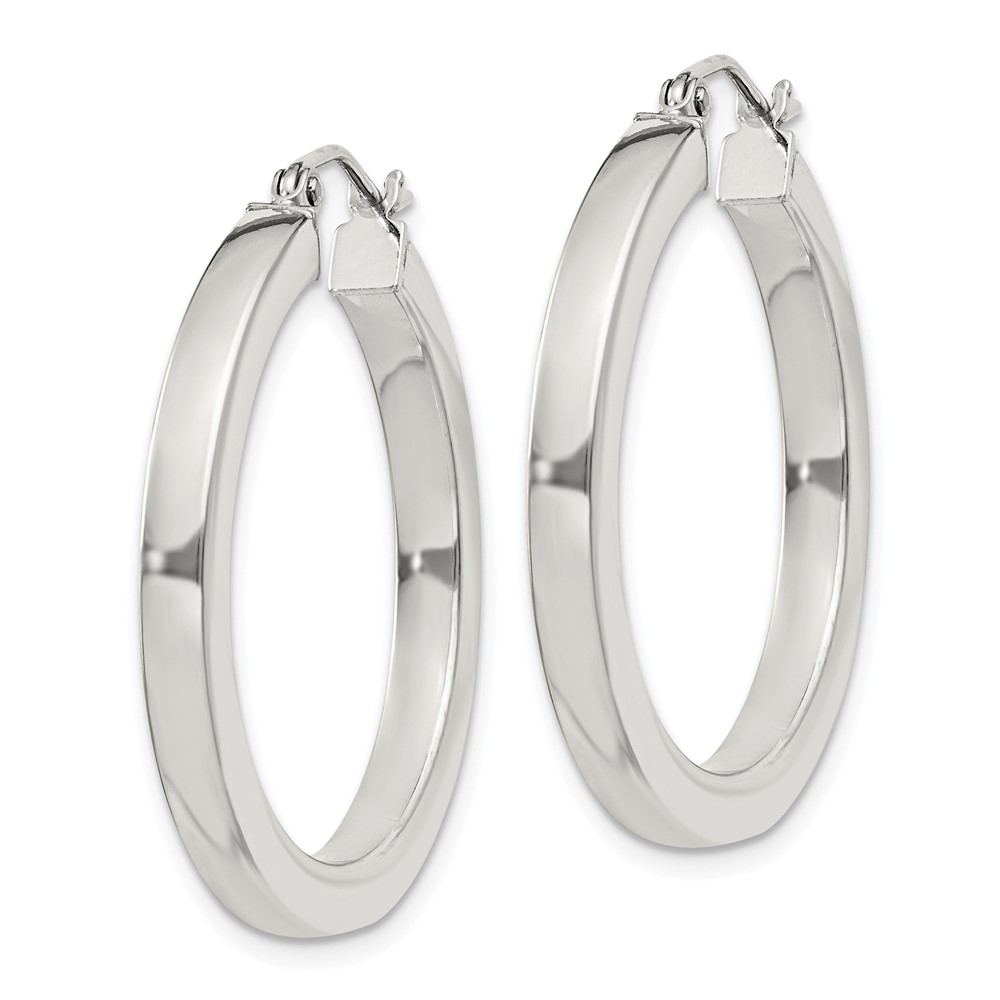 Sterling Silver 3x30mm Square Tube Hoop Earrings (QE825SP)