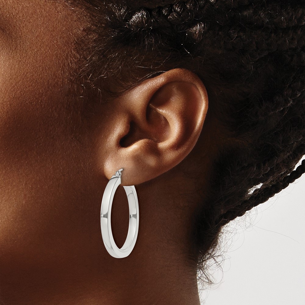 Sterling Silver 3x30mm Square Tube Hoop Earrings (QE825SP)