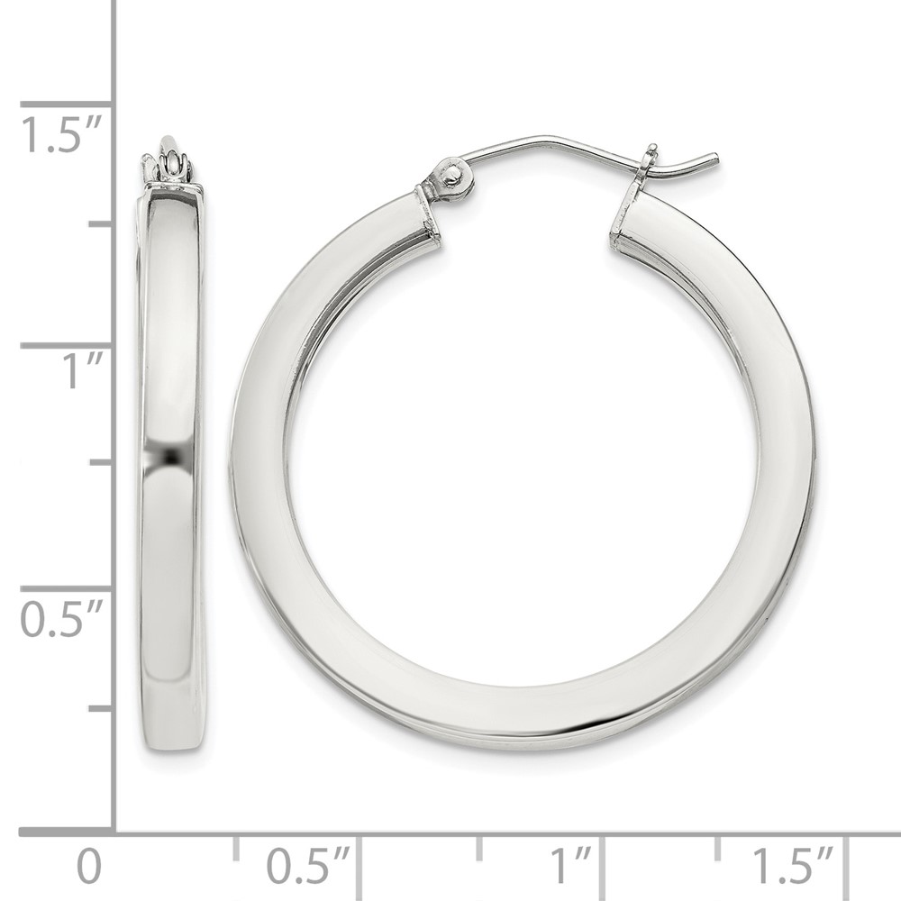 Sterling Silver 3x30mm Square Tube Hoop Earrings (QE825SP)