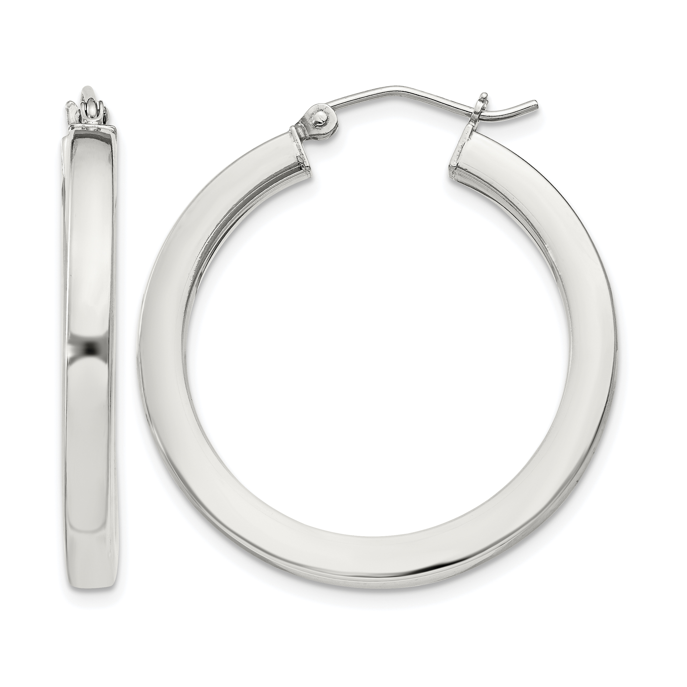 Sterling Silver 3x30mm Square Tube Hoop Earrings (QE825SP)
