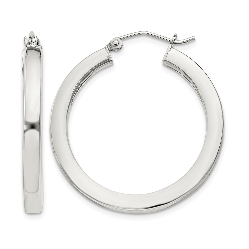 Sterling Silver 3x30mm Square Tube Hoop Earrings (QE825SP)