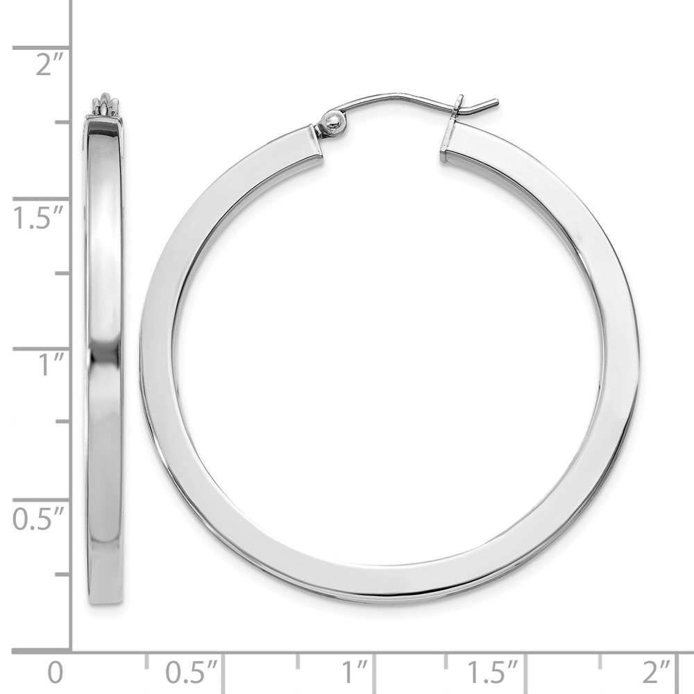 Sterling Silver Rhodium-plated 3x40mm Square Tube Hoop Earrings (QE826)
