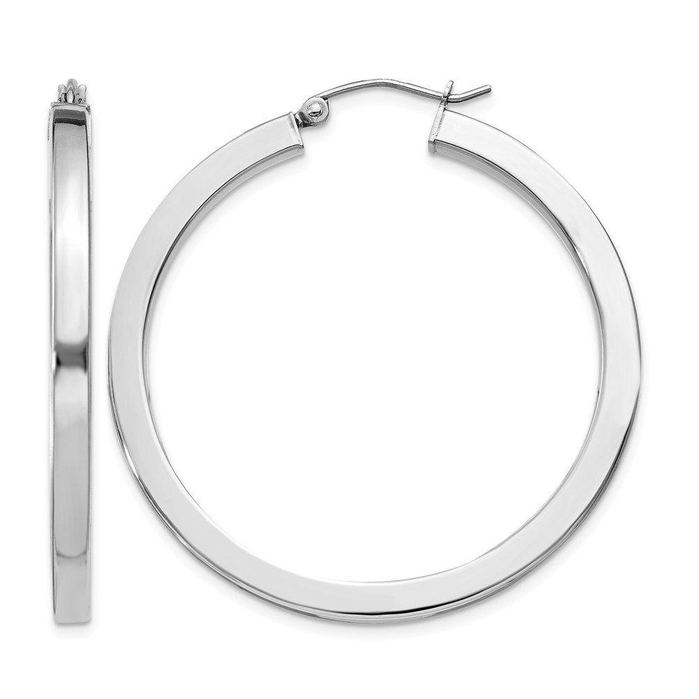 Sterling Silver Rhodium-plated 3x40mm Square Tube Hoop Earrings (QE826)
