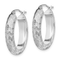 Sterling Silver Rhodium-plated Diamond-cut 5mm Oval Hoop Earrings view 2