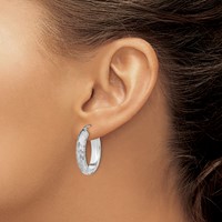 Sterling Silver Rhodium-plated Diamond-cut 5mm Oval Hoop Earrings view 3