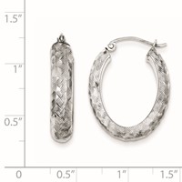 Sterling Silver Rhodium-plated Diamond-cut 5mm Oval Hoop Earrings view 4