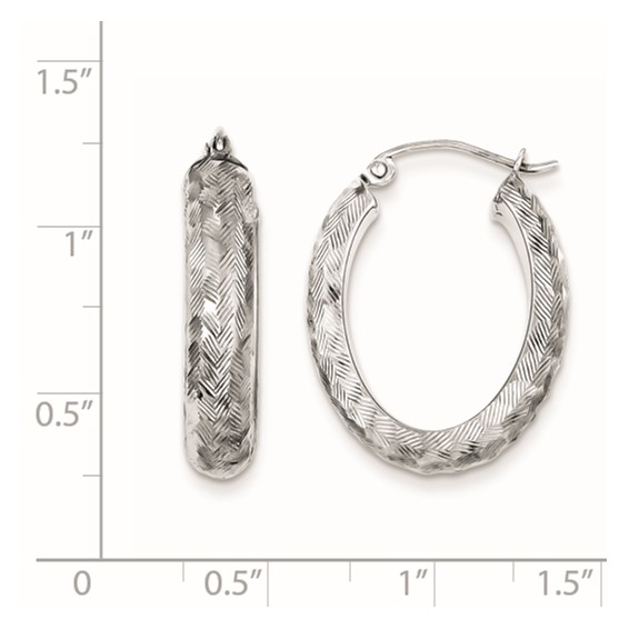 Sterling Silver Rhodium-plated Diamond-cut 5mm Oval Hoop Earrings