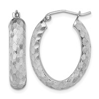 Sterling Silver Rhodium-plated Diamond-cut 5mm Oval Hoop Earrings view 1