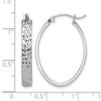 Sterling Silver Rhodium-plated Diamond-cut 4mm Oval Hoop Earrings view 4