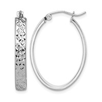 Sterling Silver Rhodium-plated Diamond-cut 4mm Oval Hoop Earrings view 1