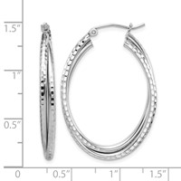 Sterling Silver Rhodium Plated Textured Double Oval Hoop Earrings view 4