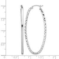 Sterling Silver Rhodium-plated Diamond-cut 2mm Oval Hoop Earrings view 4