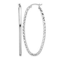 Sterling Silver Rhodium-plated Diamond-cut 2mm Oval Hoop Earrings view 1