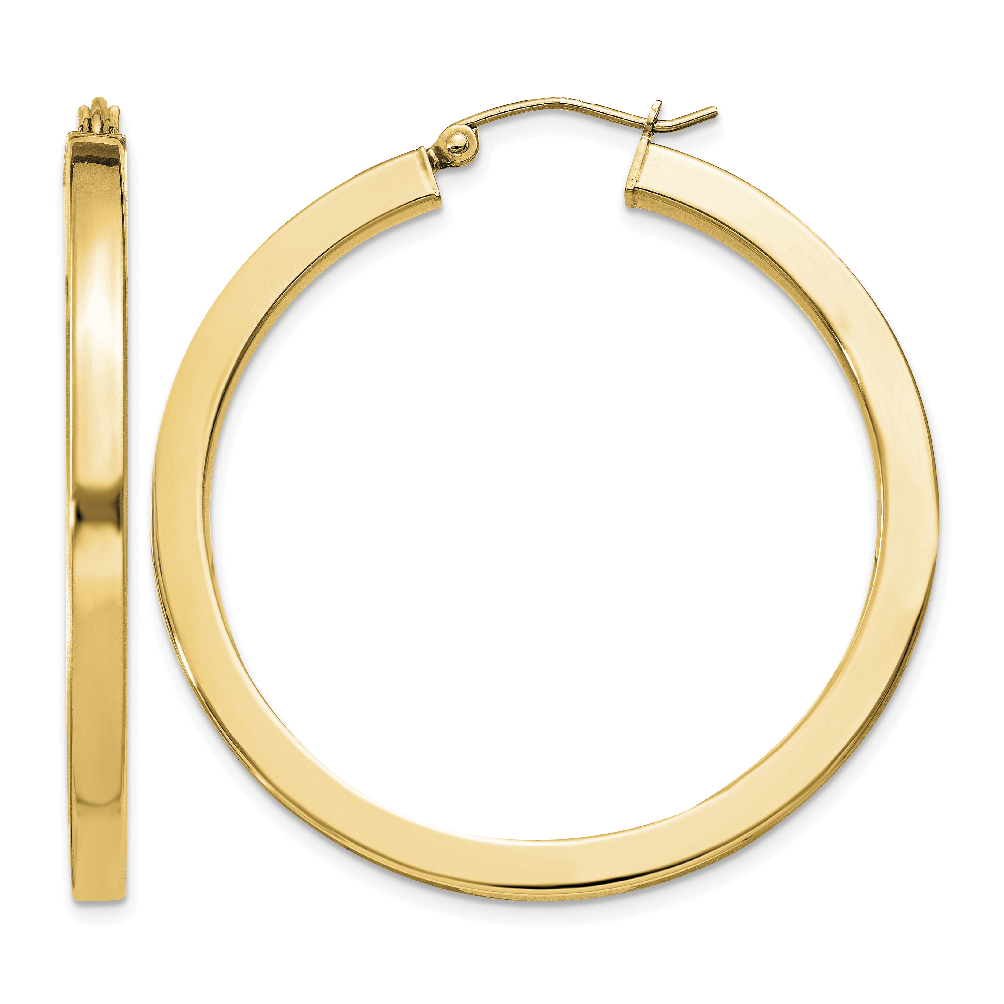 Sterling Silver Flash Gold-plated 3x40mm Square Tube Hoop Earrings (QE826GP)