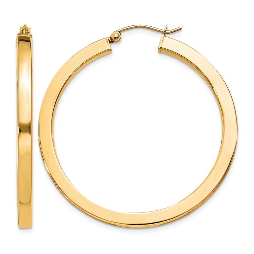Sterling Silver Flash Gold-plated 3x40mm Square Tube Hoop Earrings (QE826GP)