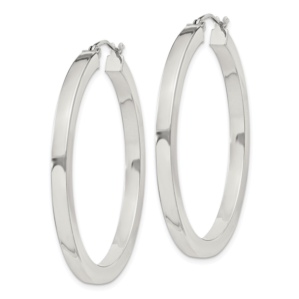 Sterling Silver 3x40mm Square Tube Hoop Earrings (QE826SP)