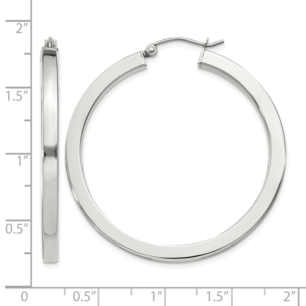 Sterling Silver 3x40mm Square Tube Hoop Earrings (QE826SP)