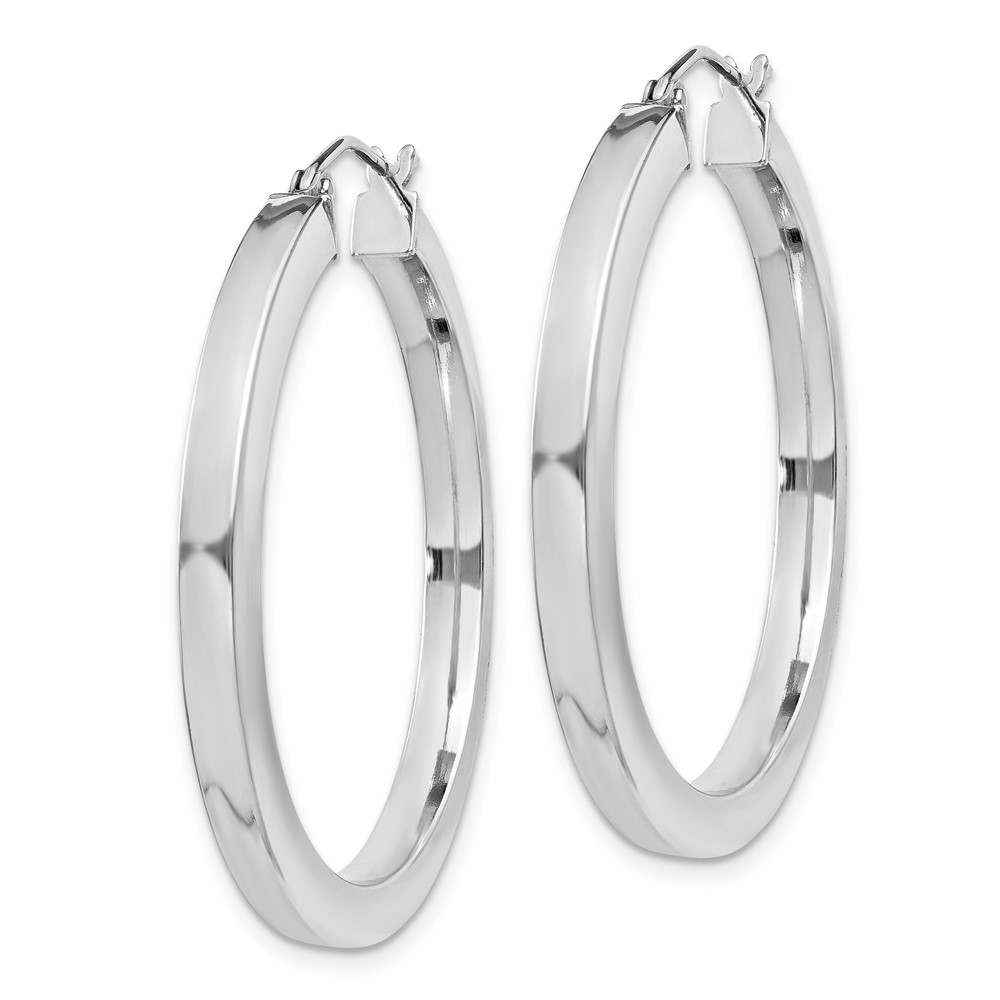 Sterling Silver Rhodium-plated 3x35mm Square Tube Hoop Earrings (QE827)