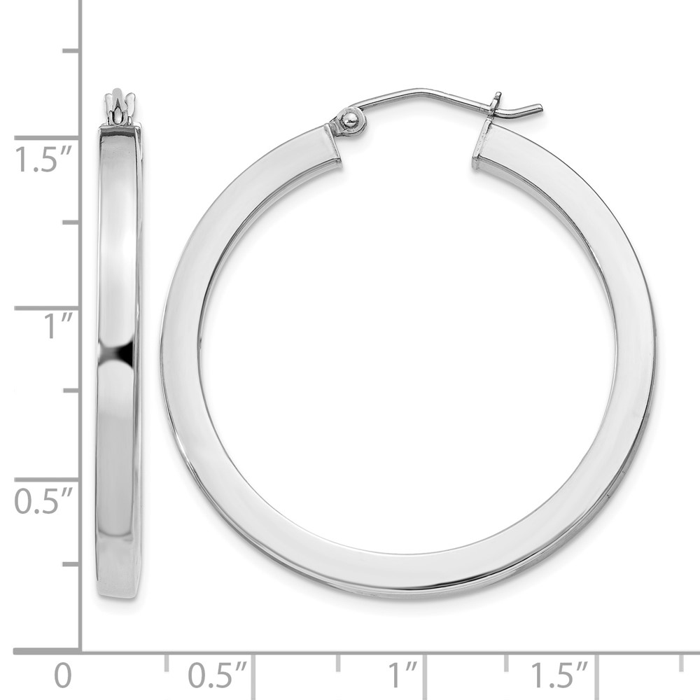 Sterling Silver Rhodium-plated 3x35mm Square Tube Hoop Earrings (QE827)