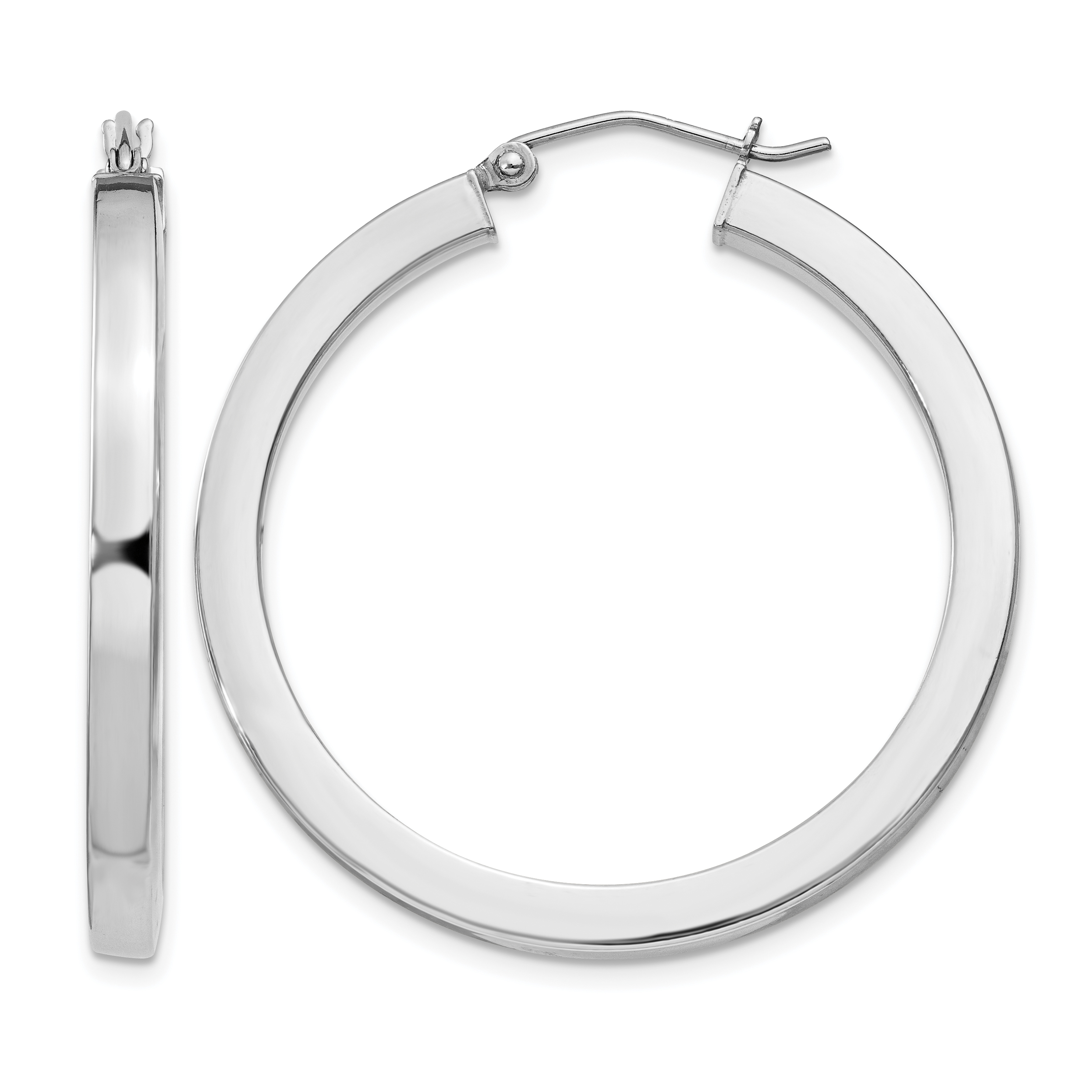 Sterling Silver Rhodium-plated 3x35mm Square Tube Hoop Earrings (QE827)