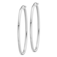 Sterling Silver Rhodium-plated 2mm Square Tube Oval Hoop Earrings view 2