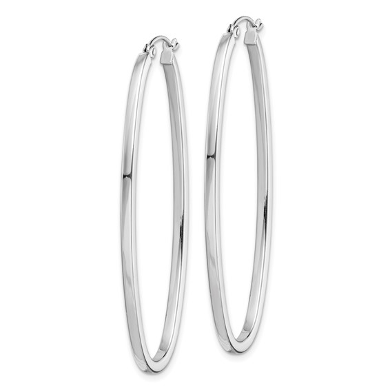 Sterling Silver Rhodium-plated 2mm Square Tube Oval Hoop Earrings