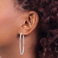 Sterling Silver Rhodium-plated 2mm Square Tube Oval Hoop Earrings view 3