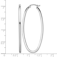 Sterling Silver Rhodium-plated 2mm Square Tube Oval Hoop Earrings view 4