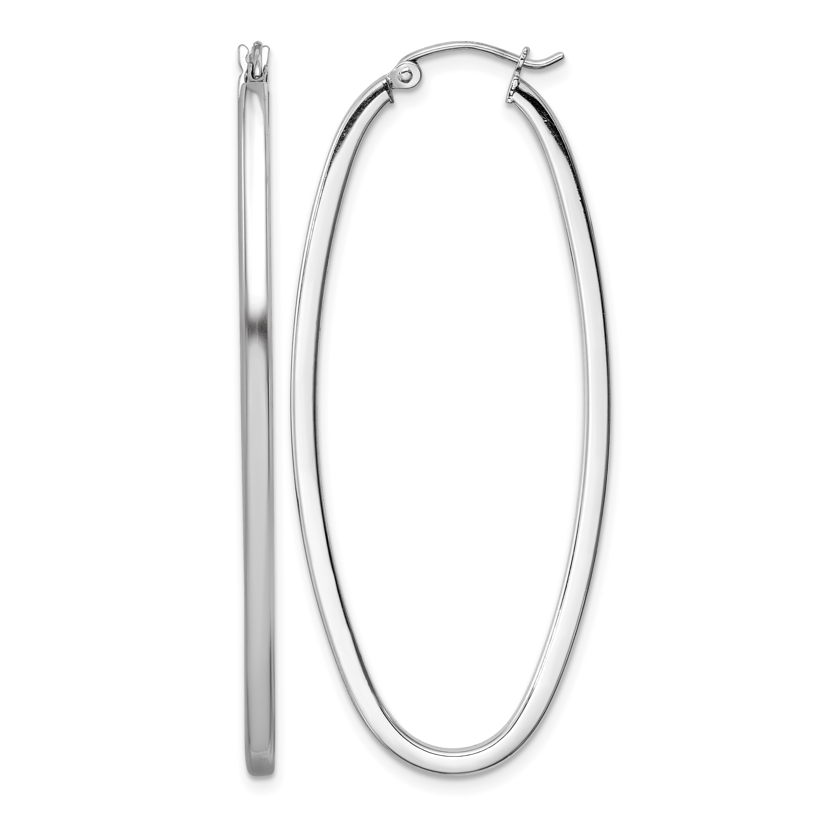 Sterling Silver Rhodium-plated 2mm Square Tube Oval Hoop Earrings (QE8270)