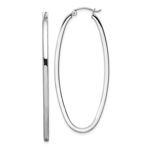 Sterling Silver Rhodium-plated 2mm Square Tube Oval Hoop Earrings