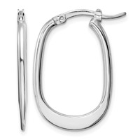 Sterling Silver Rhodium-plated Polished Squared Oval Hoop Earrings view 1