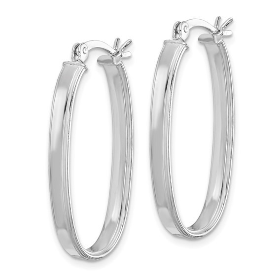 Sterling Silver Rhodium-plated Beveled Edge 4mm Oval Hoop Earrings