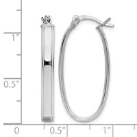 Sterling Silver Rhodium-plated Beveled Edge 4mm Oval Hoop Earrings view 4