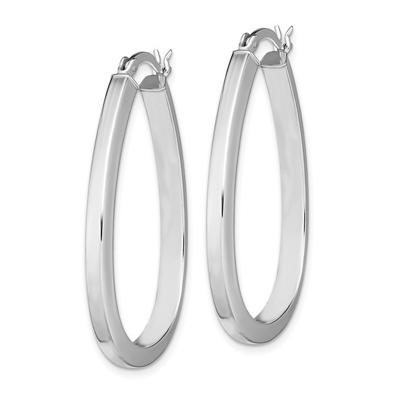 Sterling Silver Rhod-plated Square Tube 4mm Teardrop Hoop Earrings