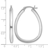 Sterling Silver Rhod-plated Square Tube 4mm Teardrop Hoop Earrings view 4