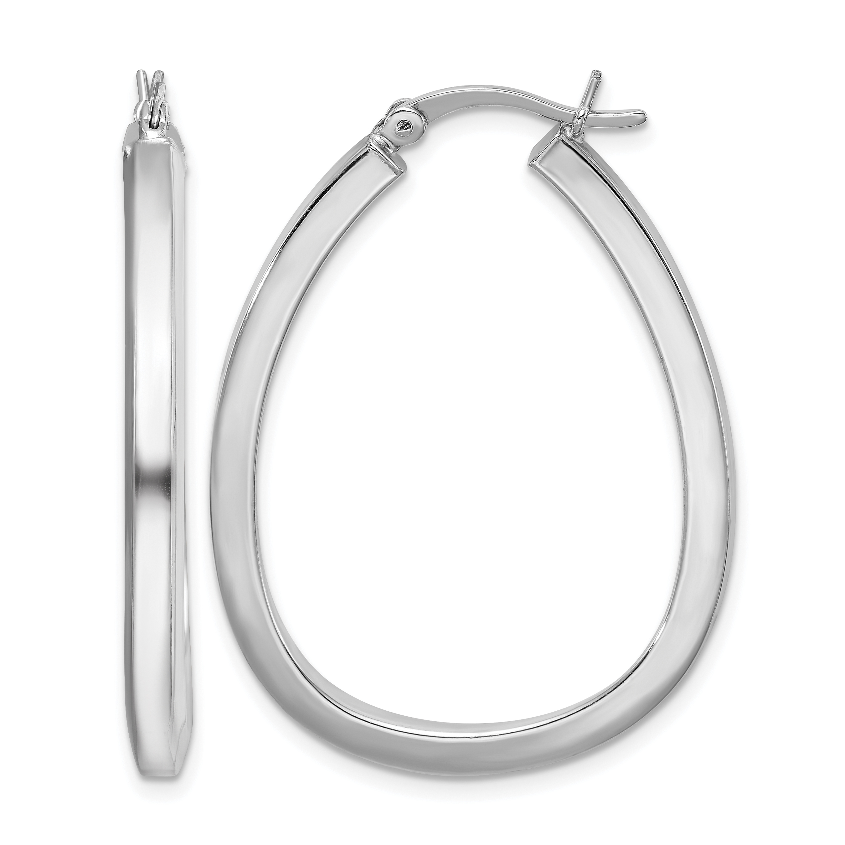 Sterling Silver Rhod-plated Square Tube 4mm Teardrop Hoop Earrings (QE8275)