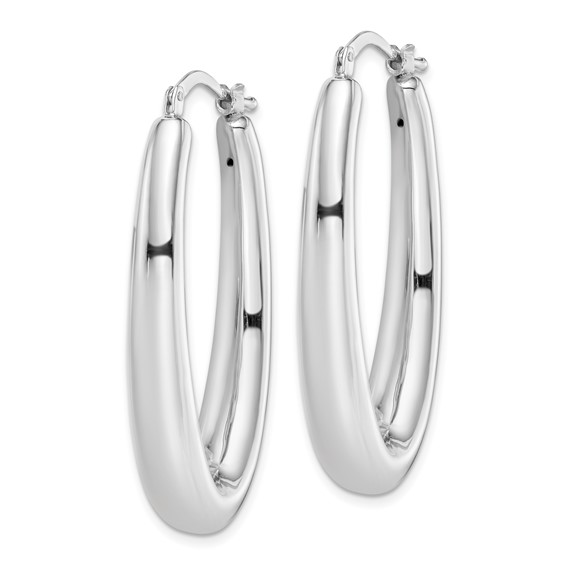 Sterling Silver Rhodium-plated Polished Hollow Oval Hoop Earrings
