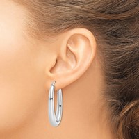 Sterling Silver Rhodium-plated Polished Hollow Oval Hoop Earrings view 3